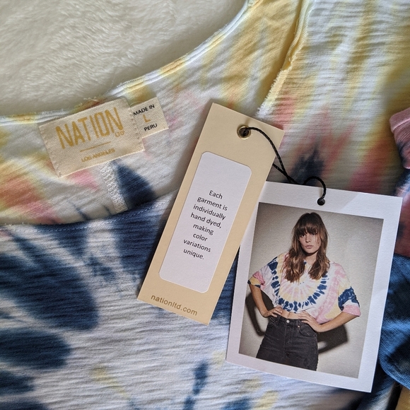 Nation LTD Top Crop Pima Cotton Spiral Tie Dye Elbow Length Batwing Multi L NWT - Picture 13 of 14
